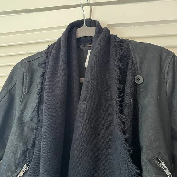 Free People Drape Front Coated Moto Jacket 2 black denim - Picture 14 of 14